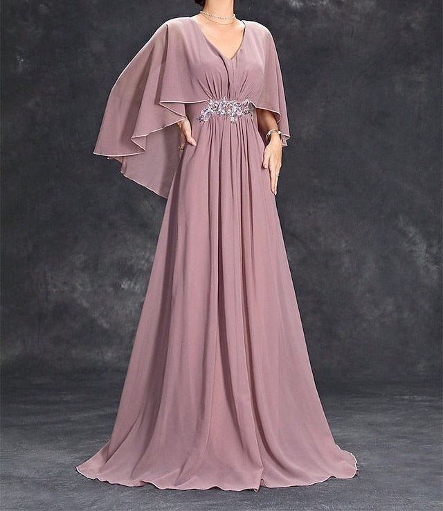 Neck Dress Elegant V the of Bride Party Mother Floor