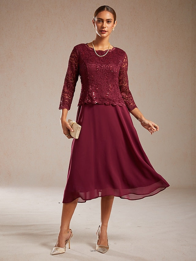 Women's Midi Dress Chiffon Dress Elegant Wedding Guest