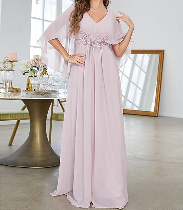 Neck Dress Elegant V the of Bride Party Mother Floor