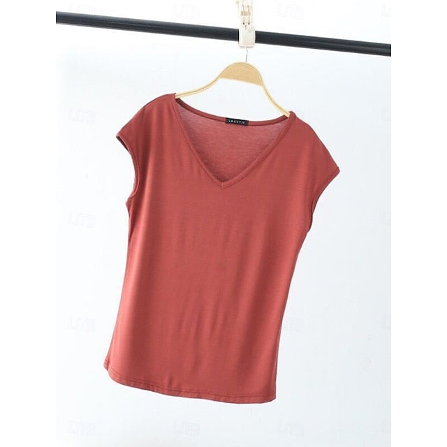 Women's Blouse Solid Color Stylish Casual Short Sleeve V