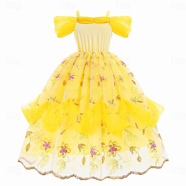 Dress Princess Girl Beast and Belle Flower Beauty the Cute