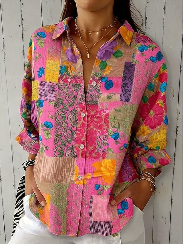 Women's Shirt Blouse Graphic Geometric Plaid Vintage Daily