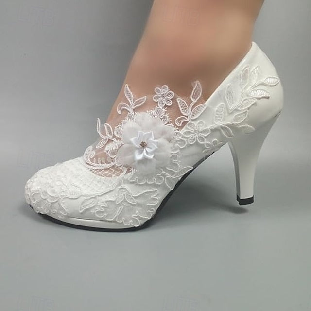 Bridal Elegant Heels White Lace Wedding Women's – Floral