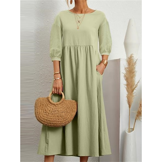 Women's Blue Black White Summer Spring Midi Dress Faux