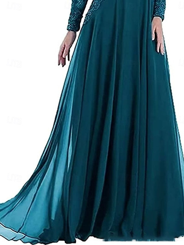 Dress Floor Bride A-Line the of Mother Elegant Crew Party Neck