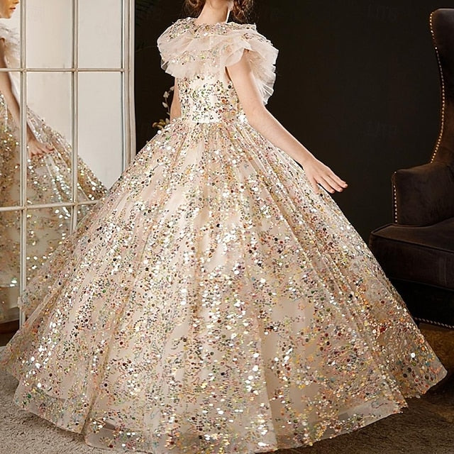 Flower Dress Party 3/4 Solid Girls' Girl Kids Color