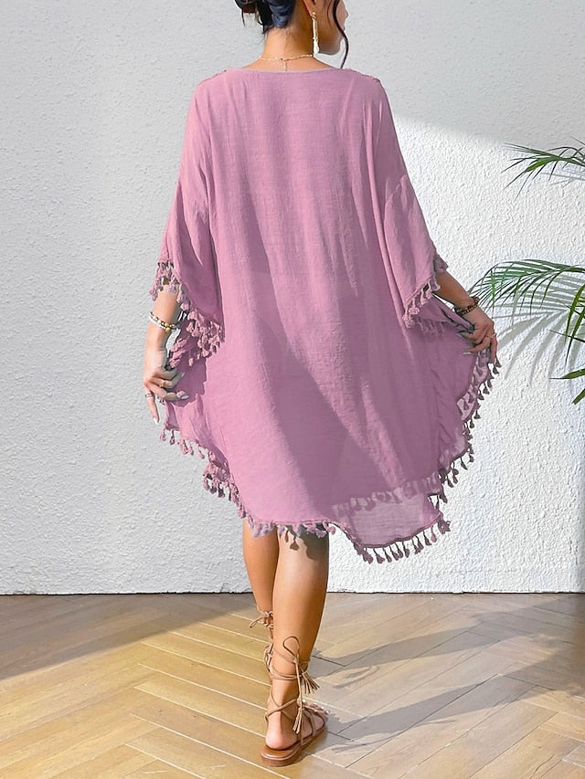 Women's Cover Up Swimsuit Dress Lace Patchwork Fringe