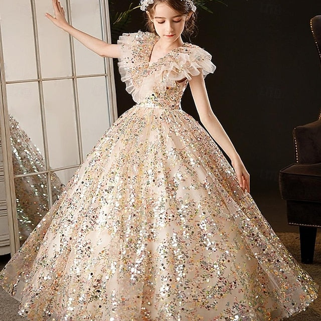 Flower Dress Party 3/4 Solid Girls' Girl Kids Color