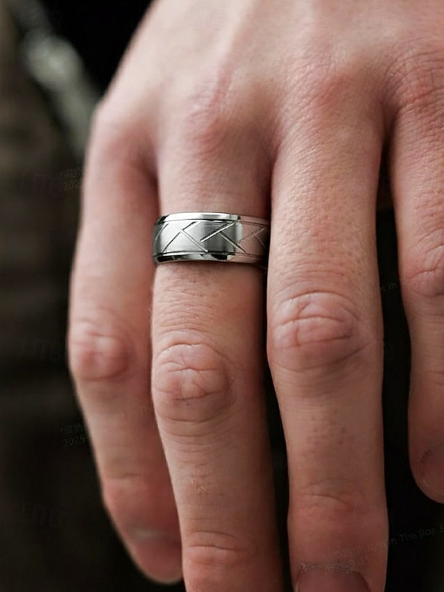 – Modern Steel Pattern Geometric Men's Rings Stainless