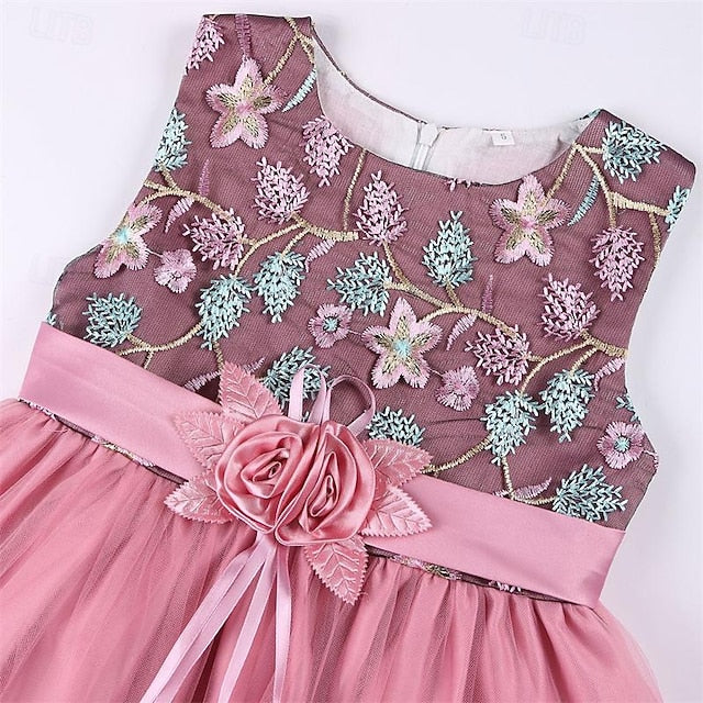 Girl Flower Dress Party Girls' Sleeveless 3D