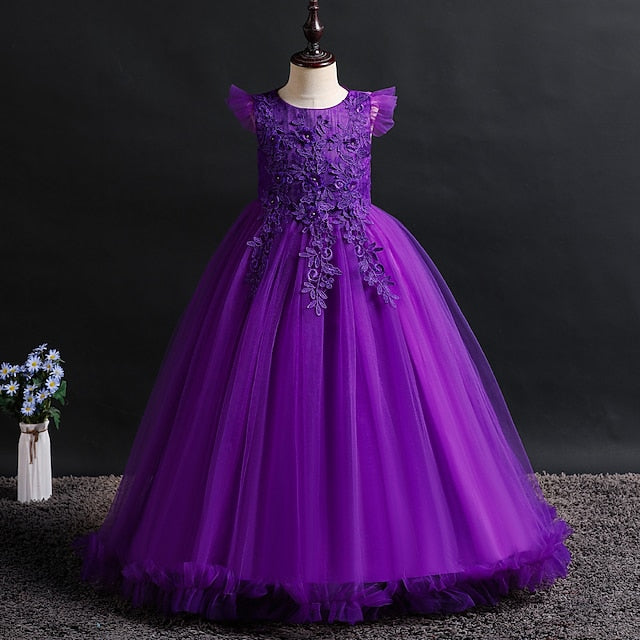 Kids Sleeveless Girls' Dress Jacquard Girl Flower