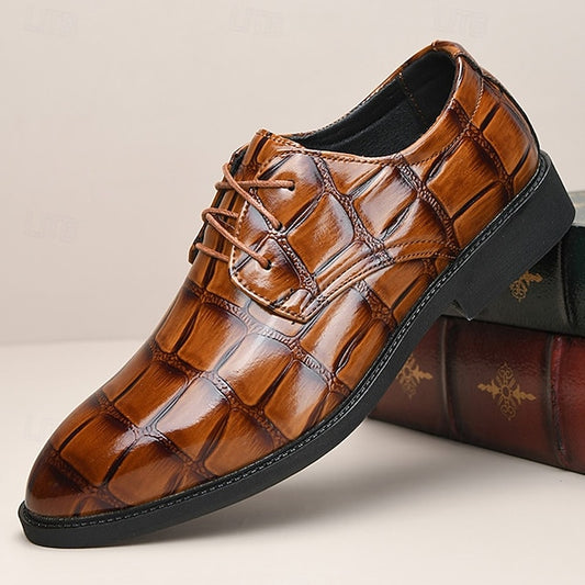 Leather Shoes Crocodile-Pattern Brown Men's