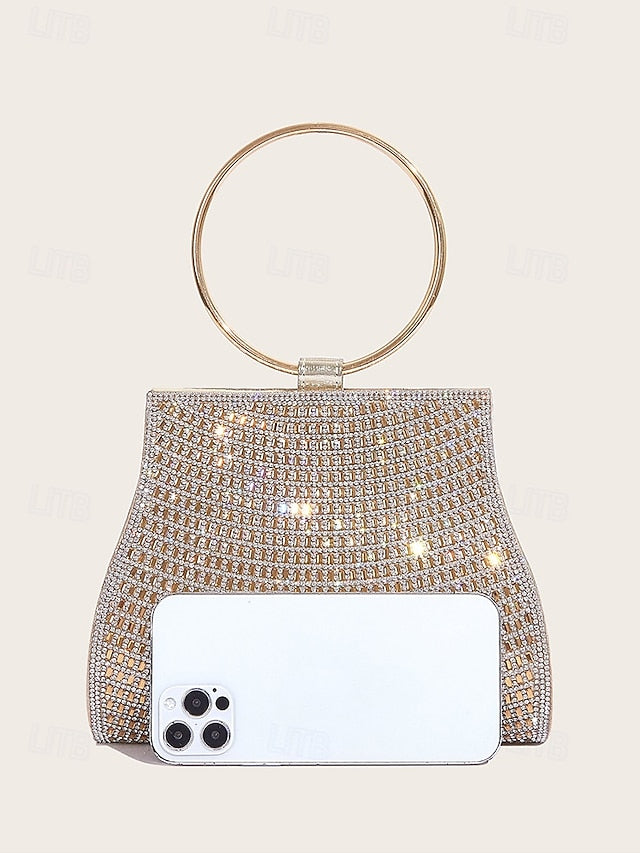 Handle Ring Crystal with – Elegant Gold Clutch Evening