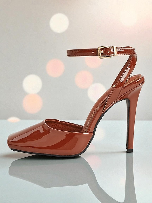 Peep Green High Patent Dark Leather Women's Toe - Heels