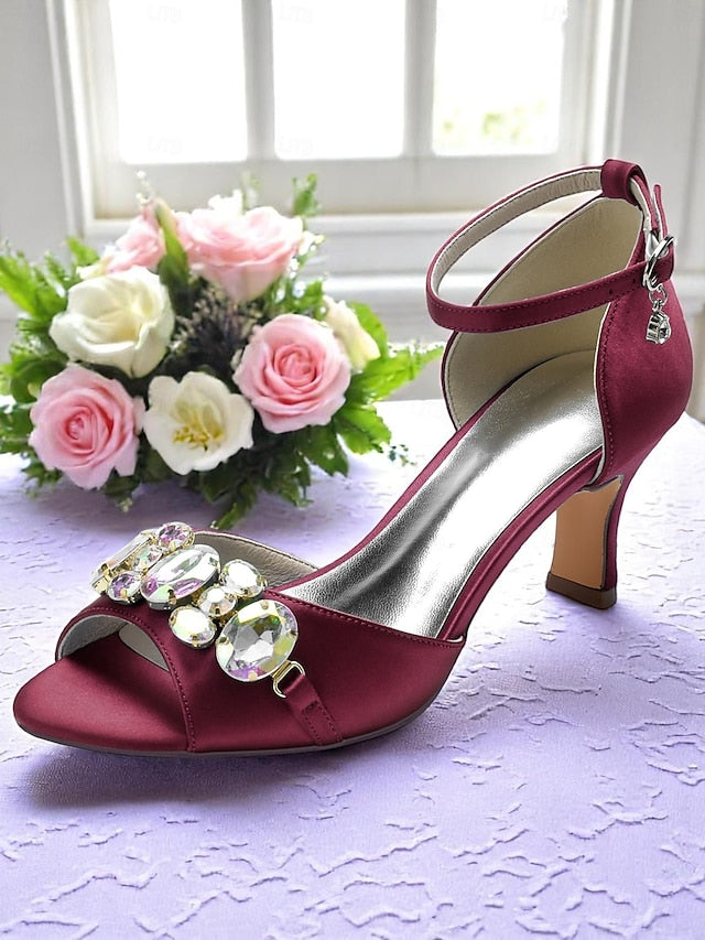 Black Open Strap Women's Toe Heels Ankle with and Satin