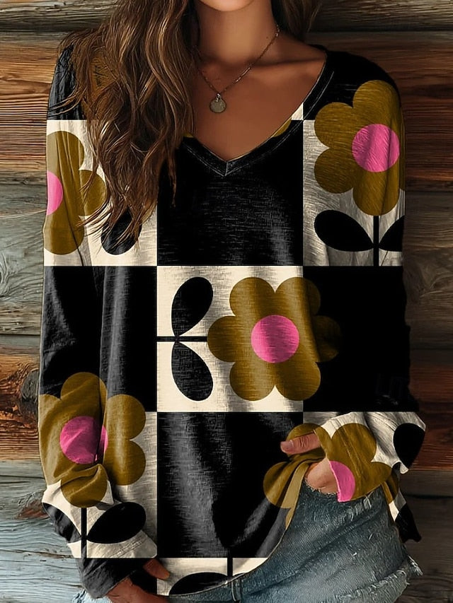 Women's T shirt Long Sleeve Floral Graphic Plants Vintage