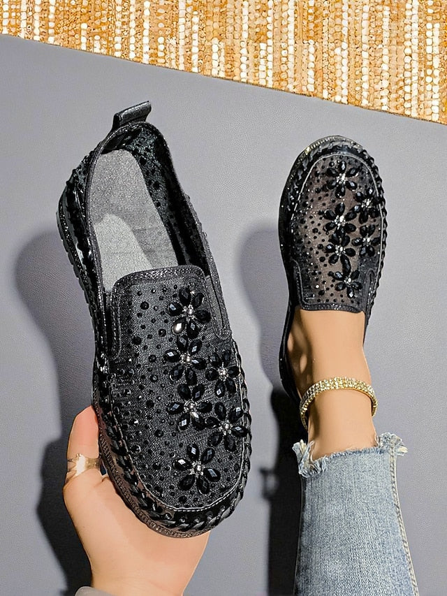 Rhinestone Sneakers with Slip-On Women's Mesh Embellished