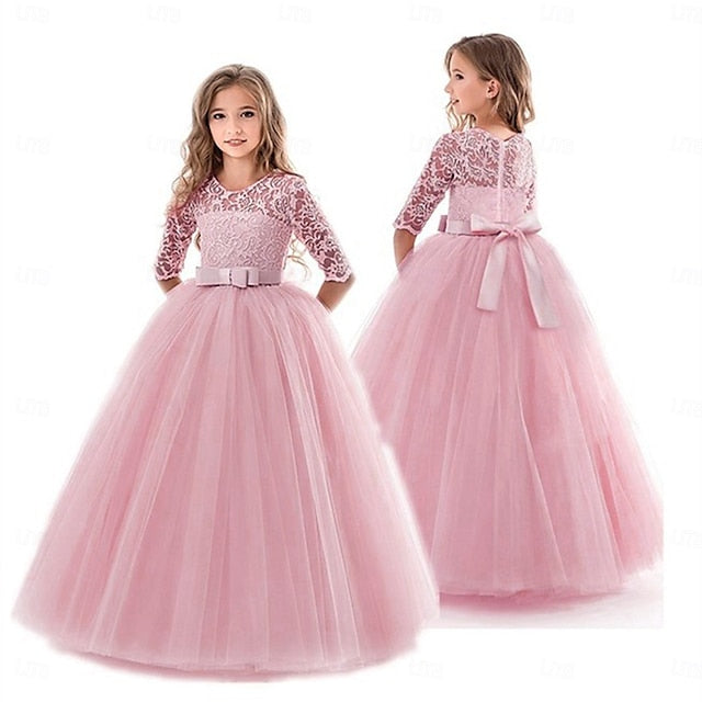 Girls' Wedding Dress Colored Solid Flower Kids Girl