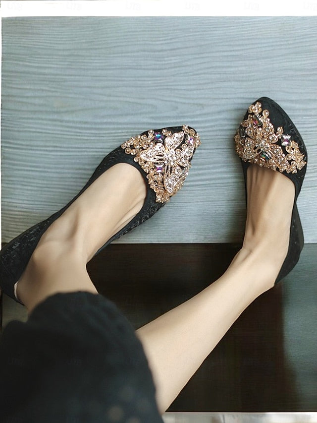 with Beaded Women's Embroidered Flats Foldable Ballet