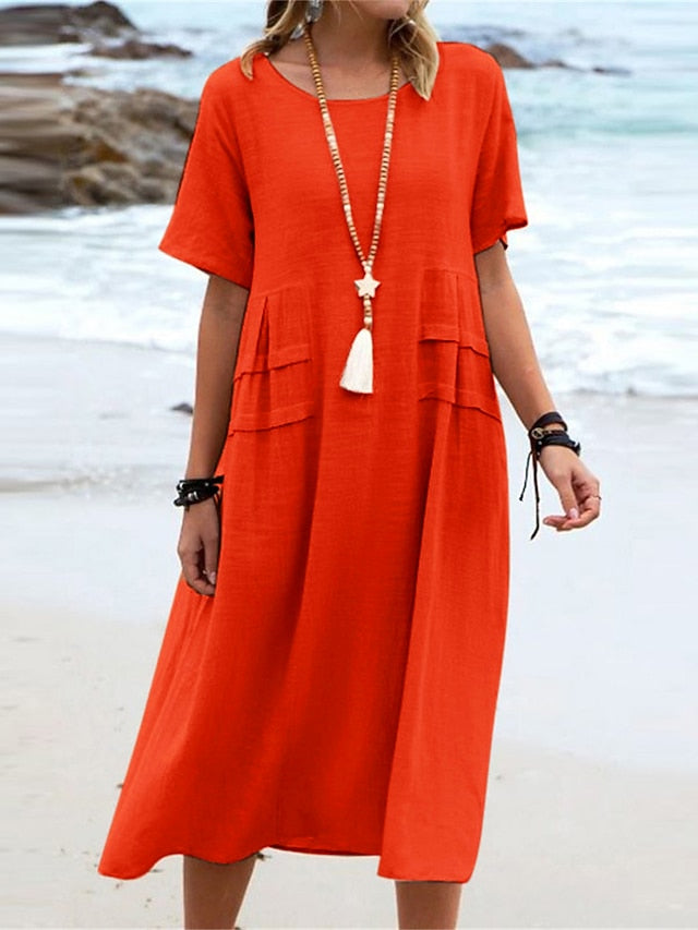 Women's Blue Black Pink Summer Spring Midi Dress Faux