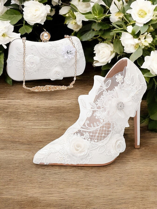 Floral Shoes Embellishments with Lace White Wedding