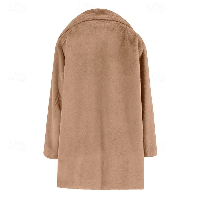 Casual Pocket Faux Warm Fur Comfortable Coat Women's