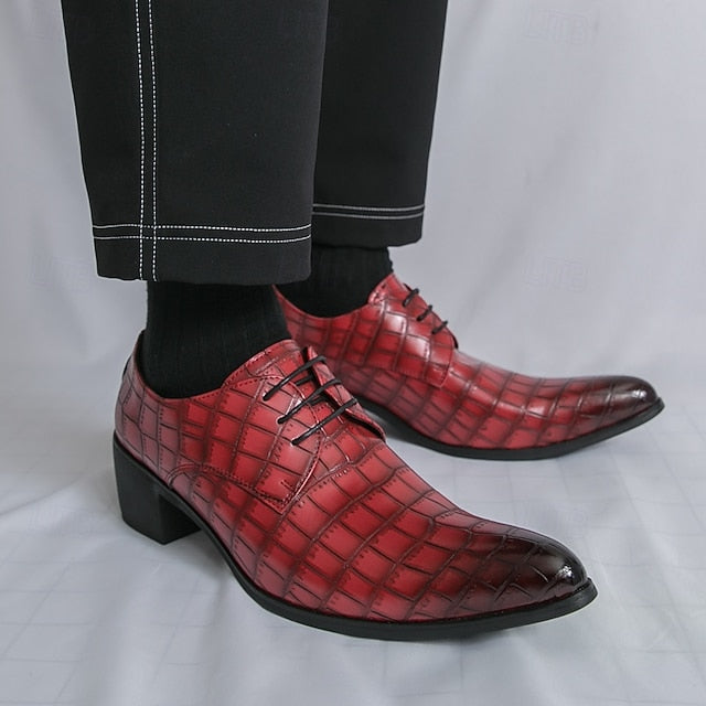 Pattern Red Shoes Men's  – Faux Crocodile Leather