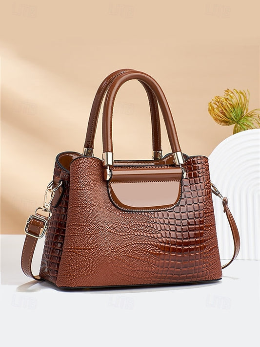 Elegant Croc-Embossed Faux Leather Handbag – Stylish Top
