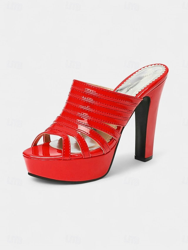 White Open-Toe Strappy Mule Women's Heels - Platform