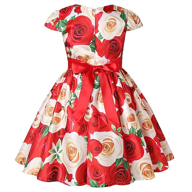 Kids Girls' Short Party Sleeve Dress Floral Flower