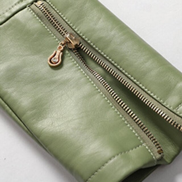 Women's Zipper Pocket Comfortable Jacket Leather Faux