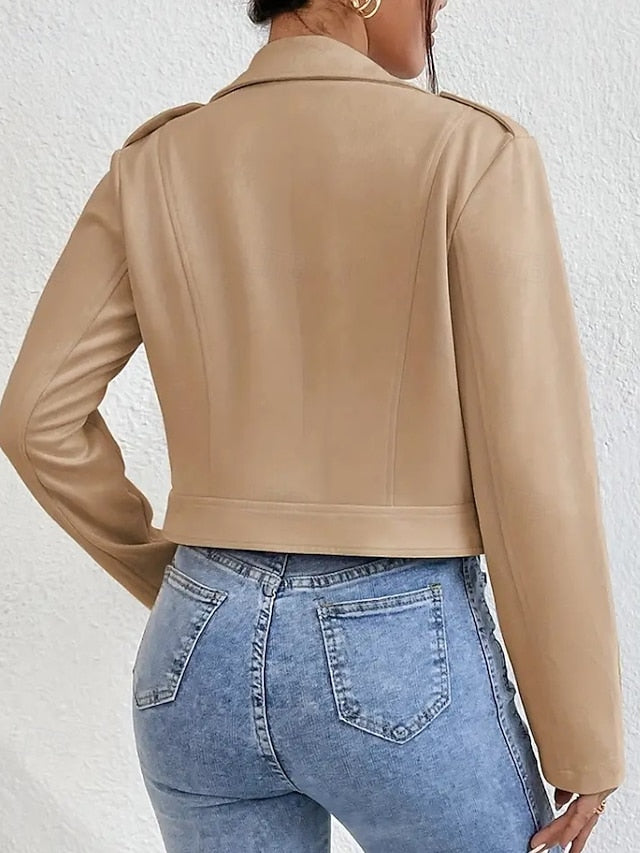 Women's Leather Pocket Faux Zipper Comfortable Jacket