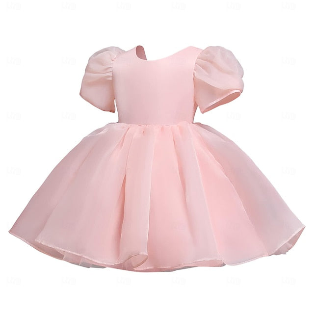 Color Dress Solid Girl Party Girls' Flower Kids