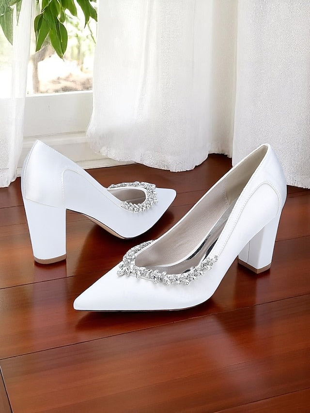 Satin Pumps Women's Pink Heel Wedding Block