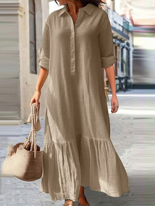 Women's Pink Navy Blue khaki Spring Fall Maxi Dress Cotton