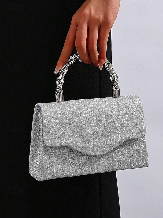 Silver Handbag Glitter Women's – Rhinestone Handle with