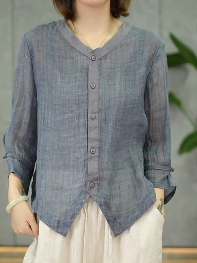 Women's Cotton Linen Shirts Solid Color Stylish Basic