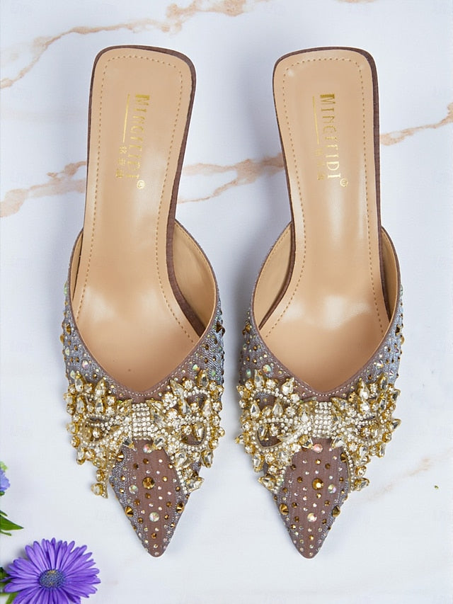 - Mules Toe Glitter Pointed Slip-On Women's Rhinestone