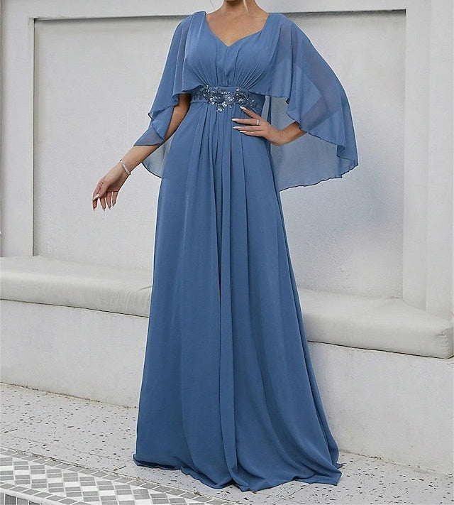 Neck Dress Elegant V the of Bride Party Mother Floor