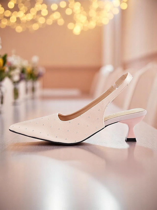 Rhinestone Satin Slingback Women's Studs with Kitten Heels