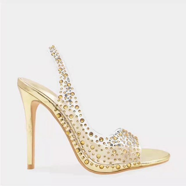 Rhinestone Sandals Heel Clear Women's Transparent – High