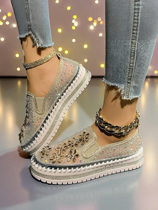 Rhinestone Sneakers with Slip-On Women's Mesh Embellished