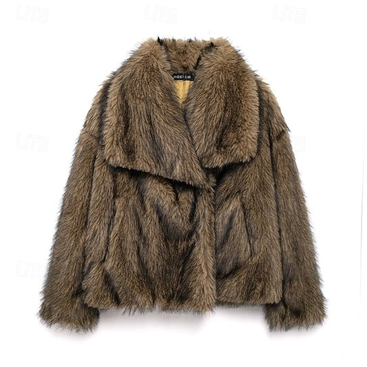 Pocket Fur Furs Women's Warm Coat Faux Comfortable