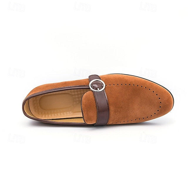 Loafers Faux Suede Buckle with Men's Brown Slip-On Strap