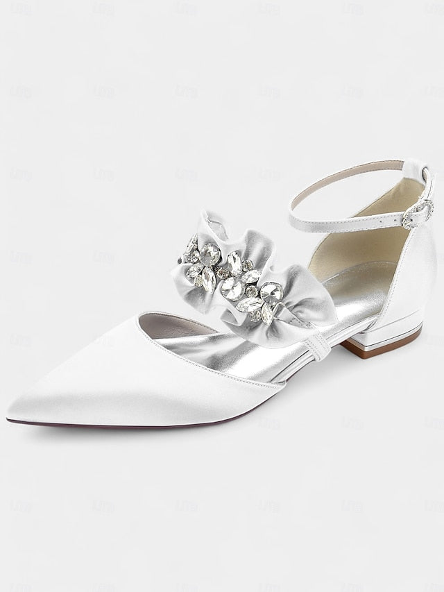 Black Rhinestone Satin Women's with Pointed-Toe Flats