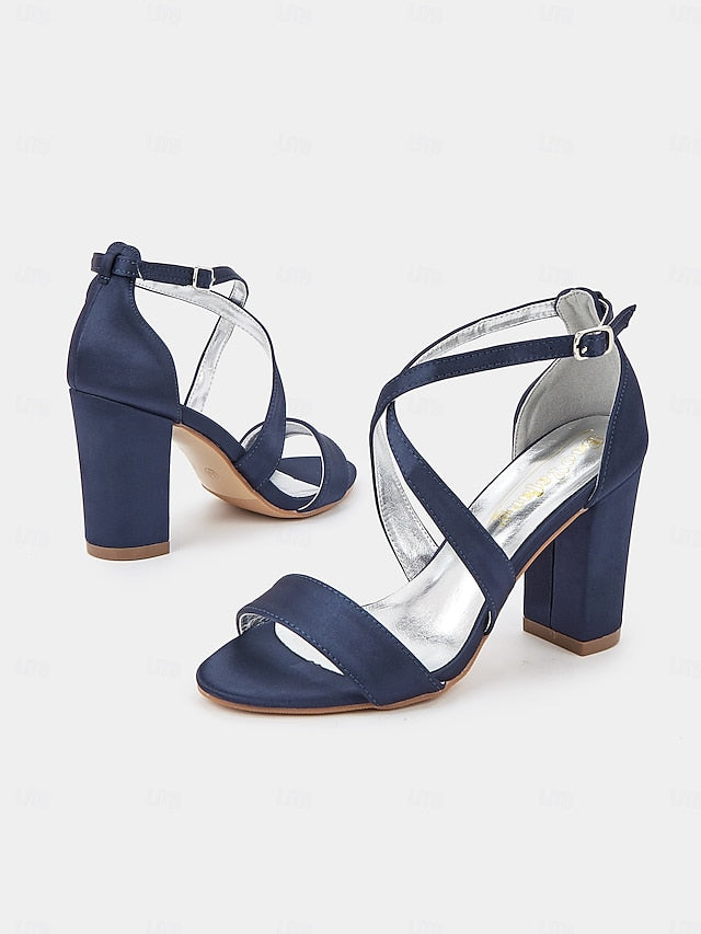 Women's Satin Elegant Block Heel Strappy – Sandals