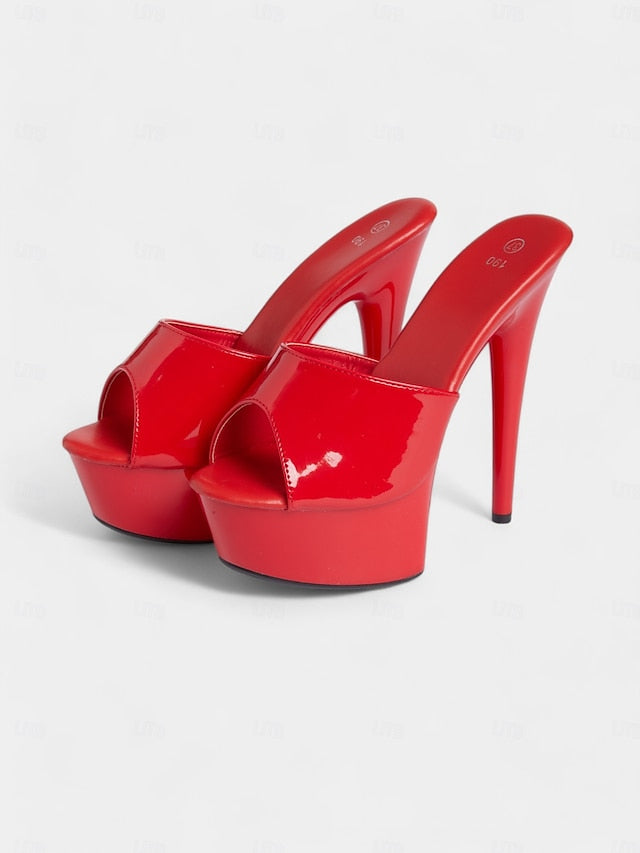 Patent Platform with Leather Red Heels High Women's