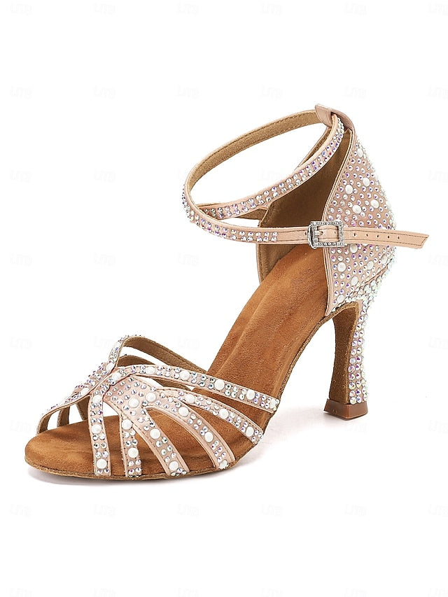 Latin High Tan Heel Rhinestone-Embellished with Dance Sandals