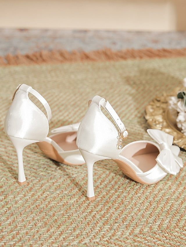 Bow Pointed Champagne Strap Pumps – Classy Women's Ankle