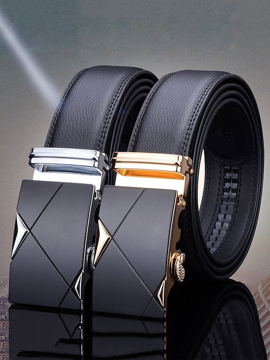 Men's Belt with Leather Adjustable Black Elegant Metal